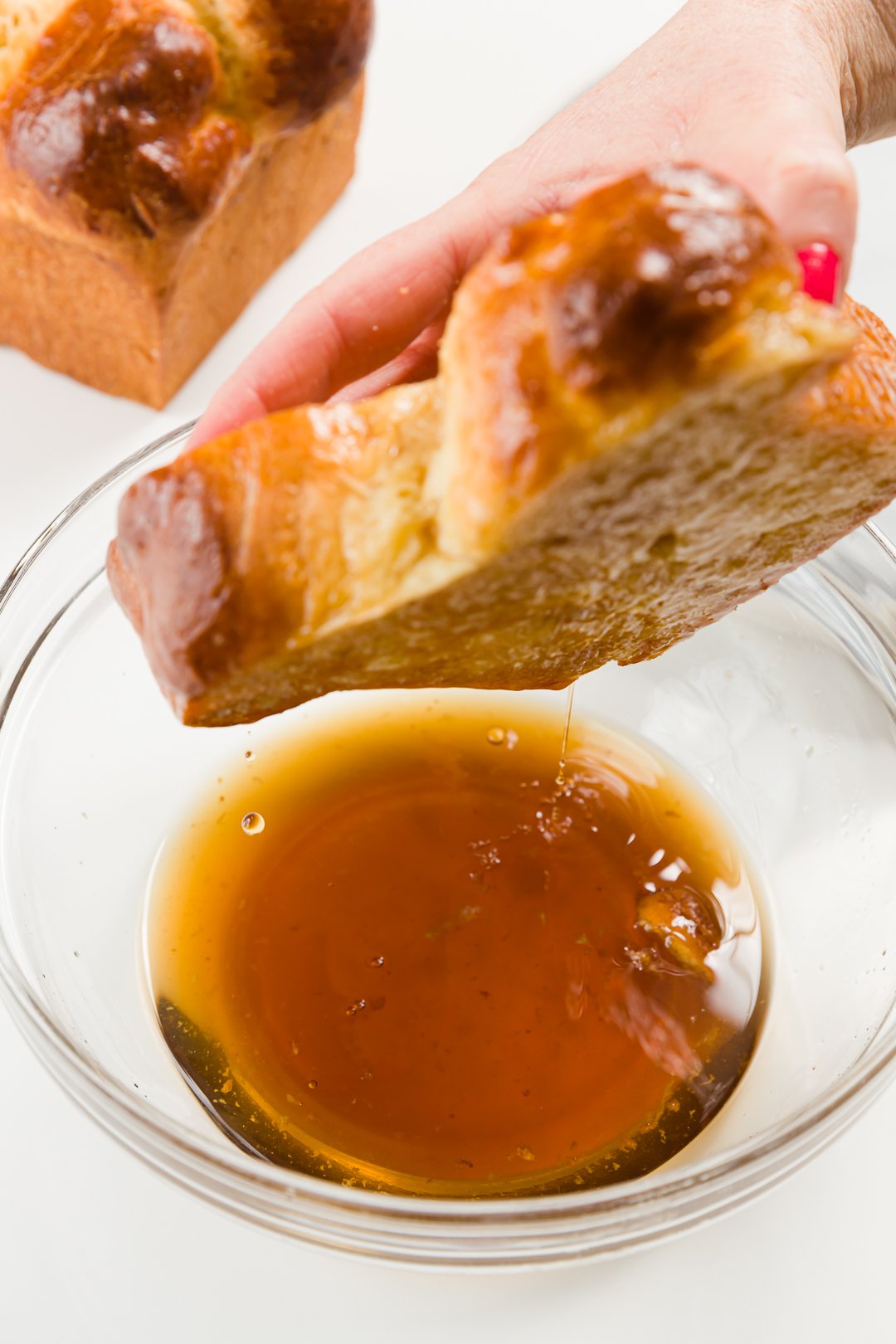 Dipping in almond syrup