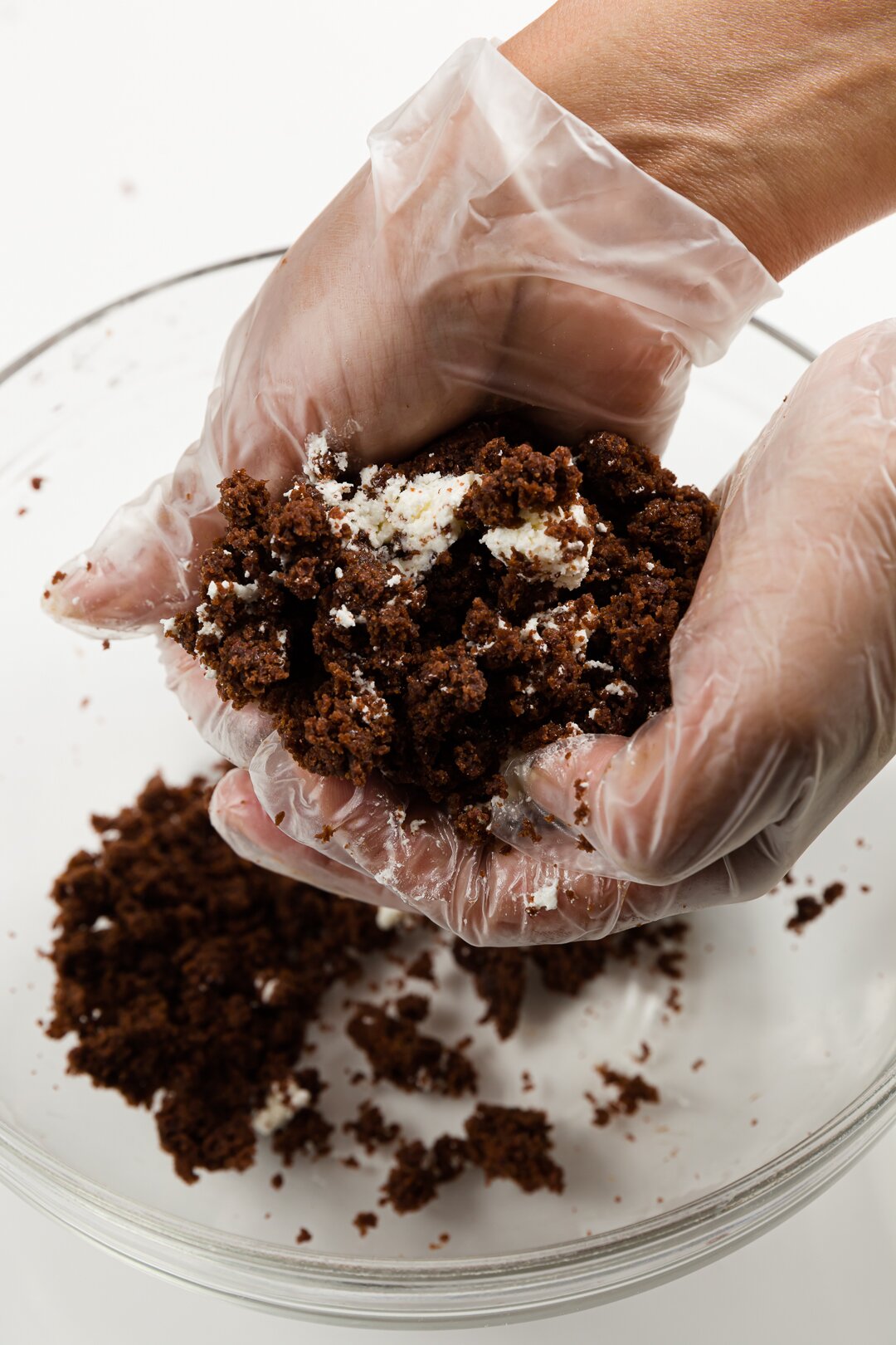 Mixing frosting into cake