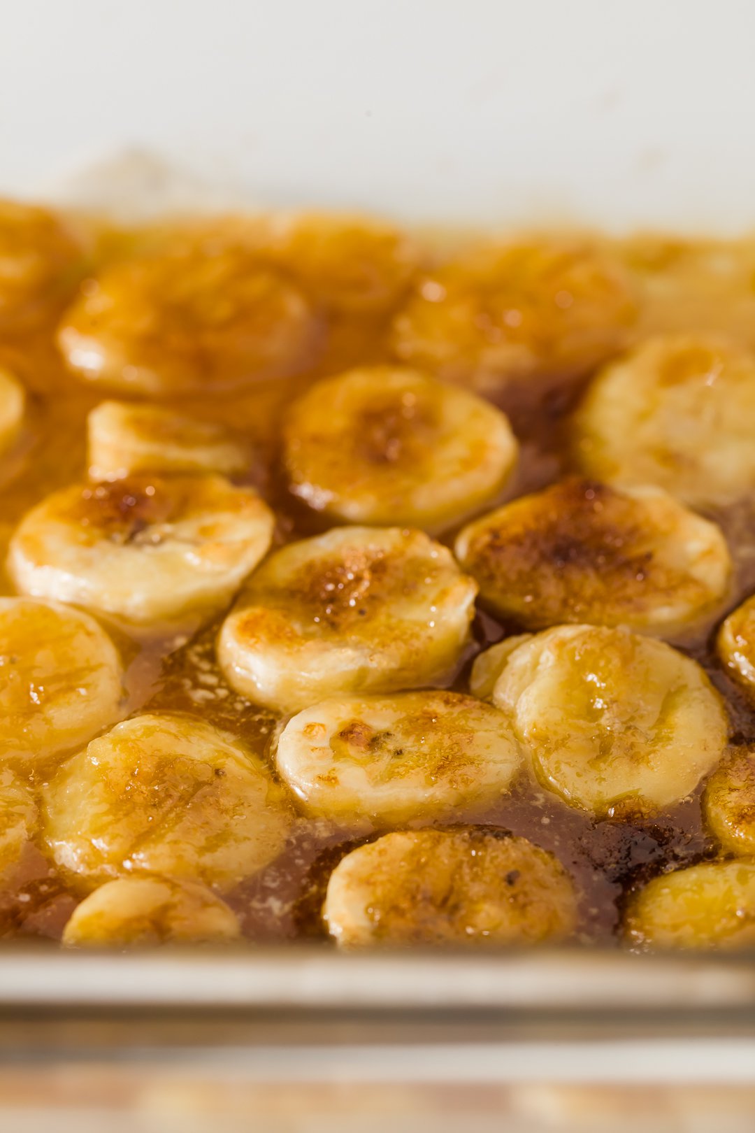 Close up of caramelized bananas in a pan