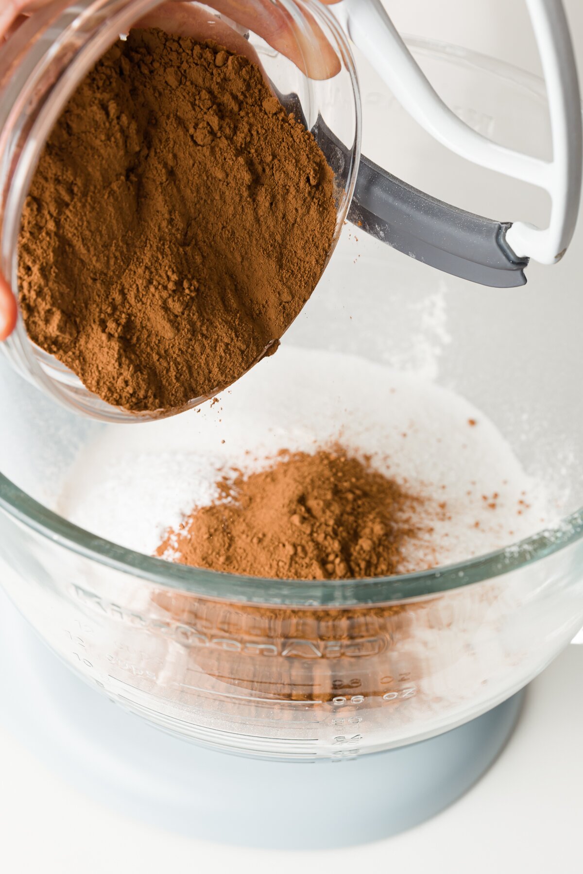 Pour coca powder into the bowl of a stand mixer