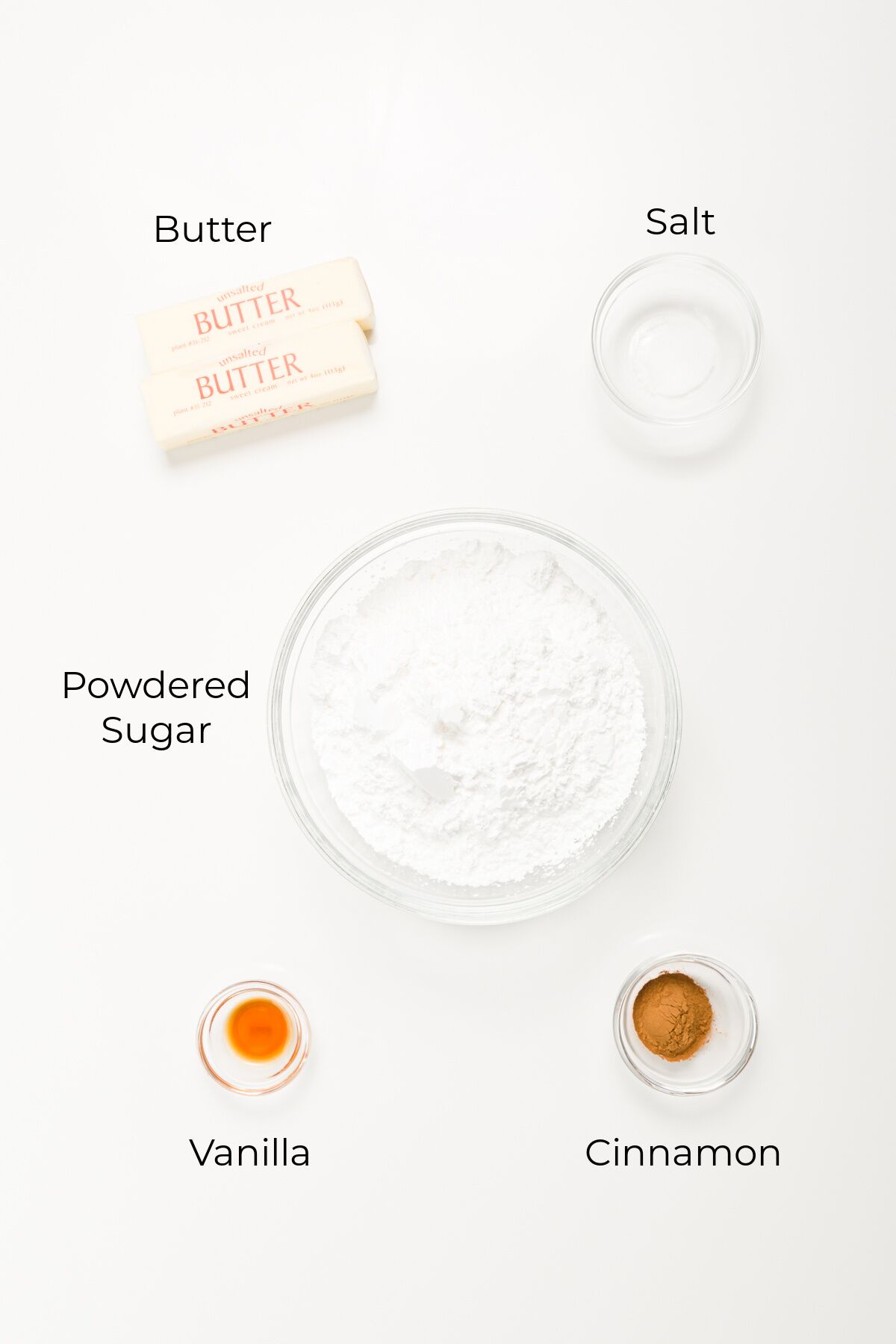 Overhead shot of ingredients for cinnamon buttercream