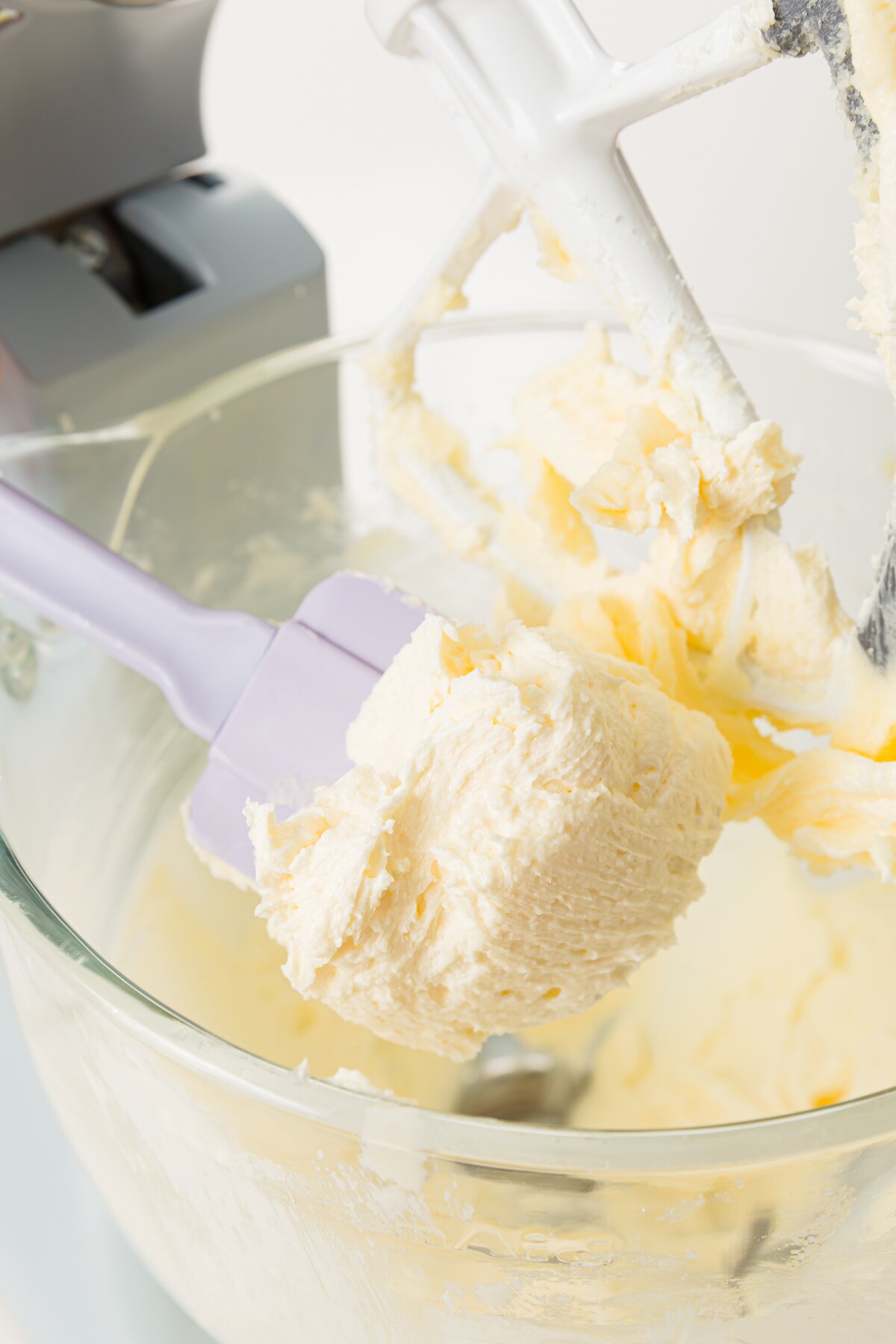Aerated butter on the paddle of a KitchenAid mixer