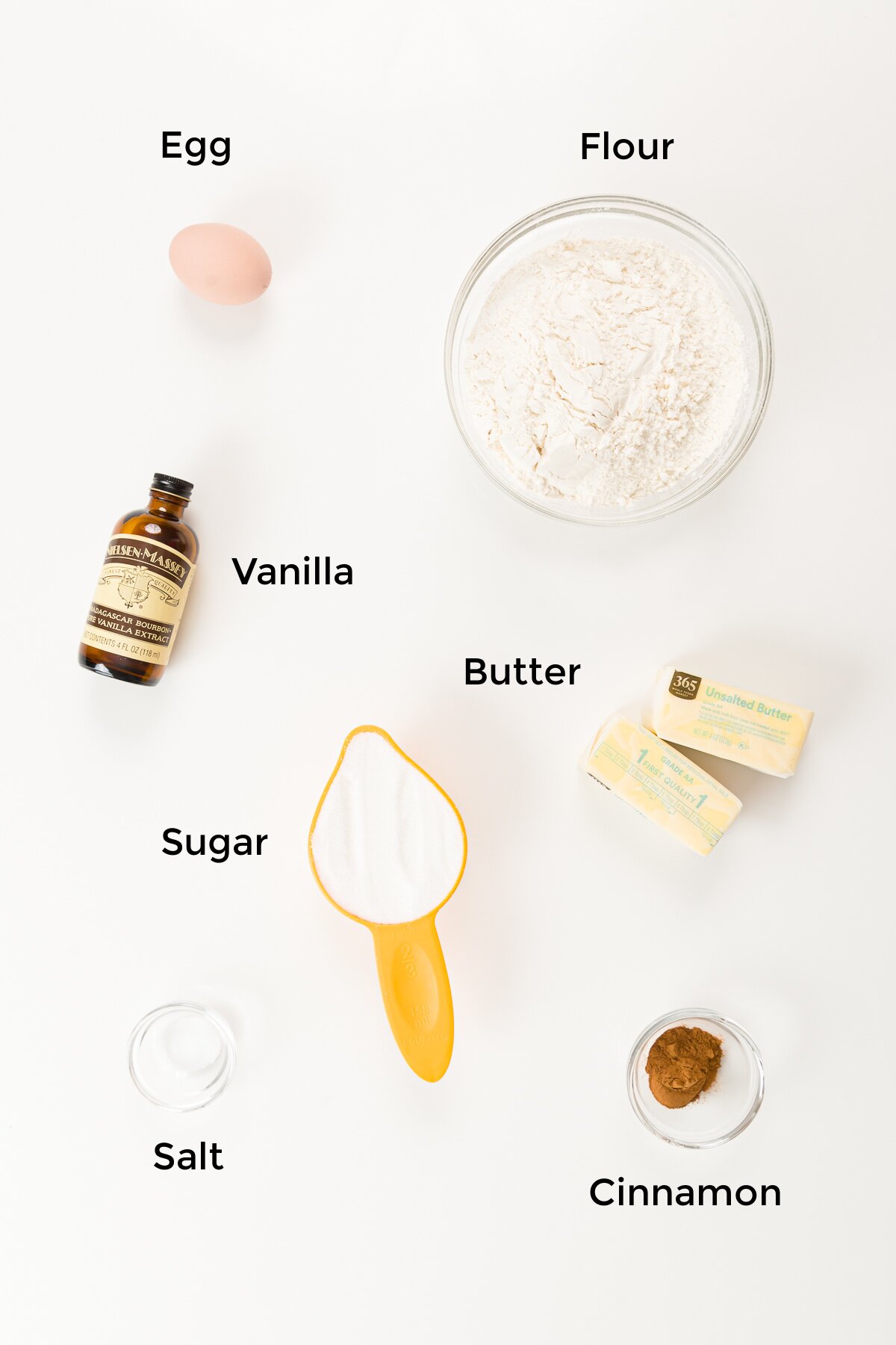 Overhead shot of the cinnamon sugar cookie ingredients