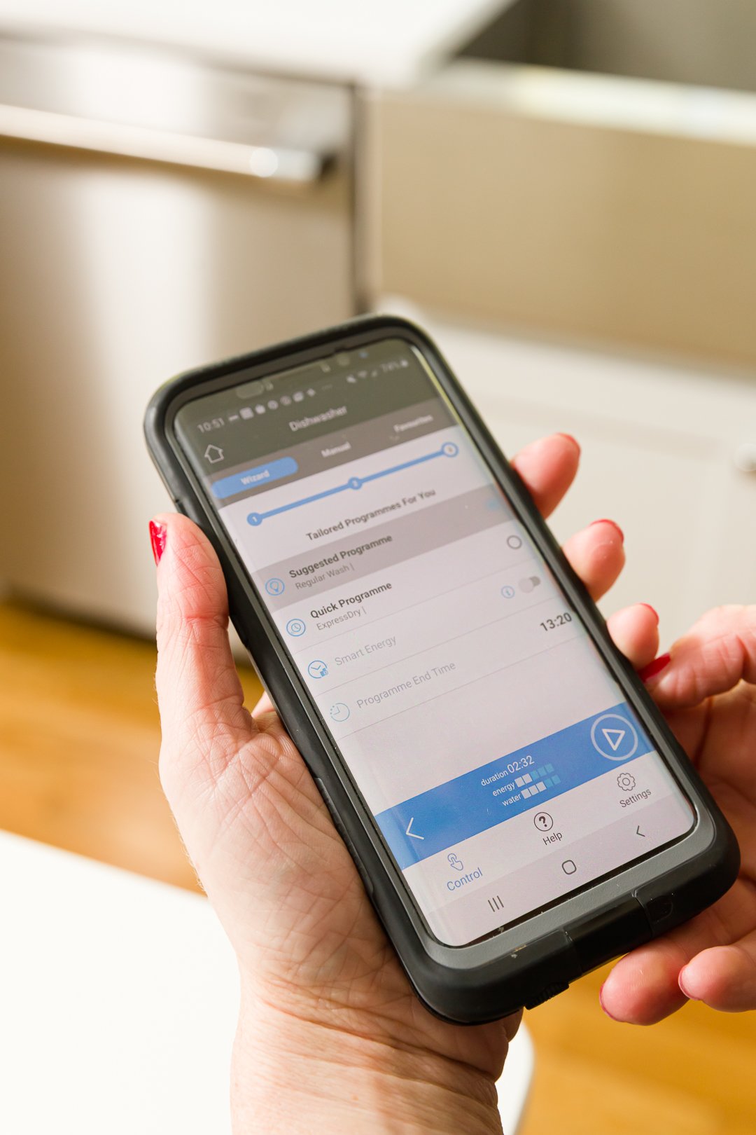Dishwasher app displayed on a phone