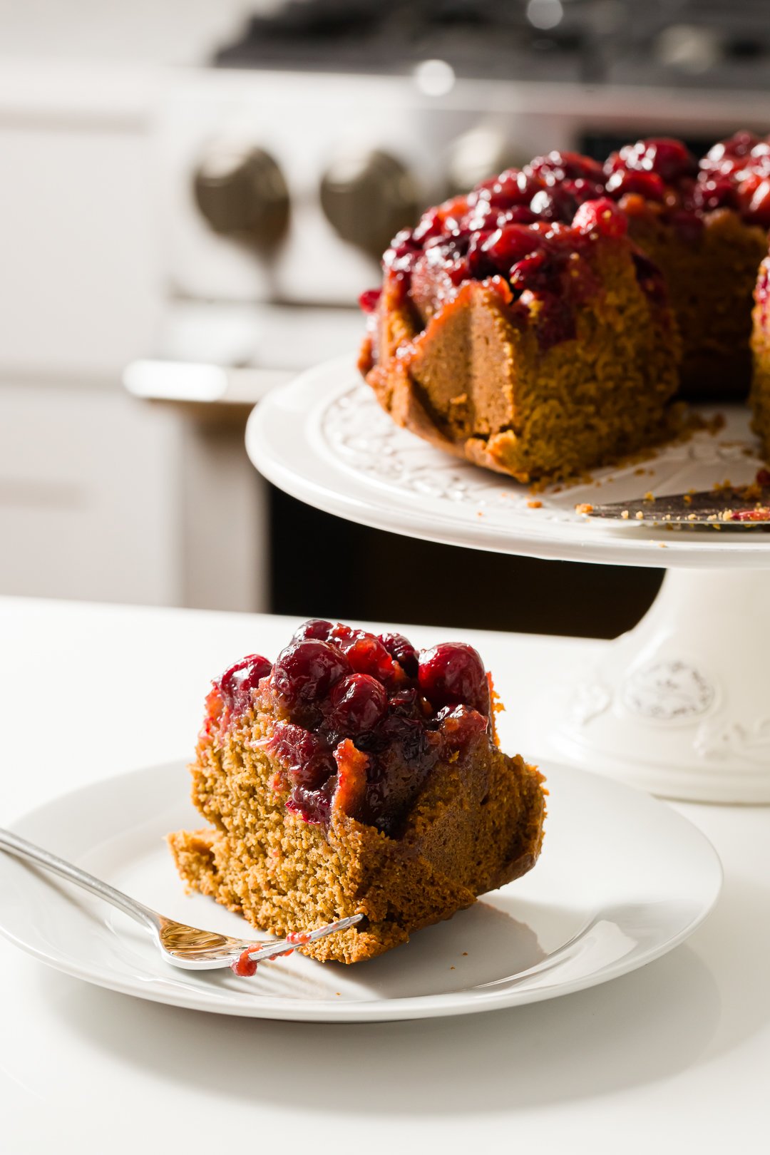 a slice of cranberry cake