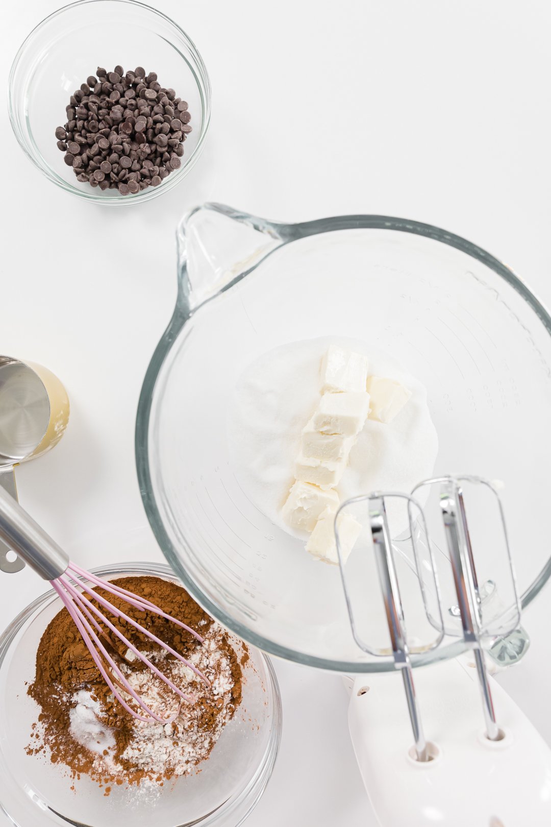 Ingredients set out to make double chocolate cookies
