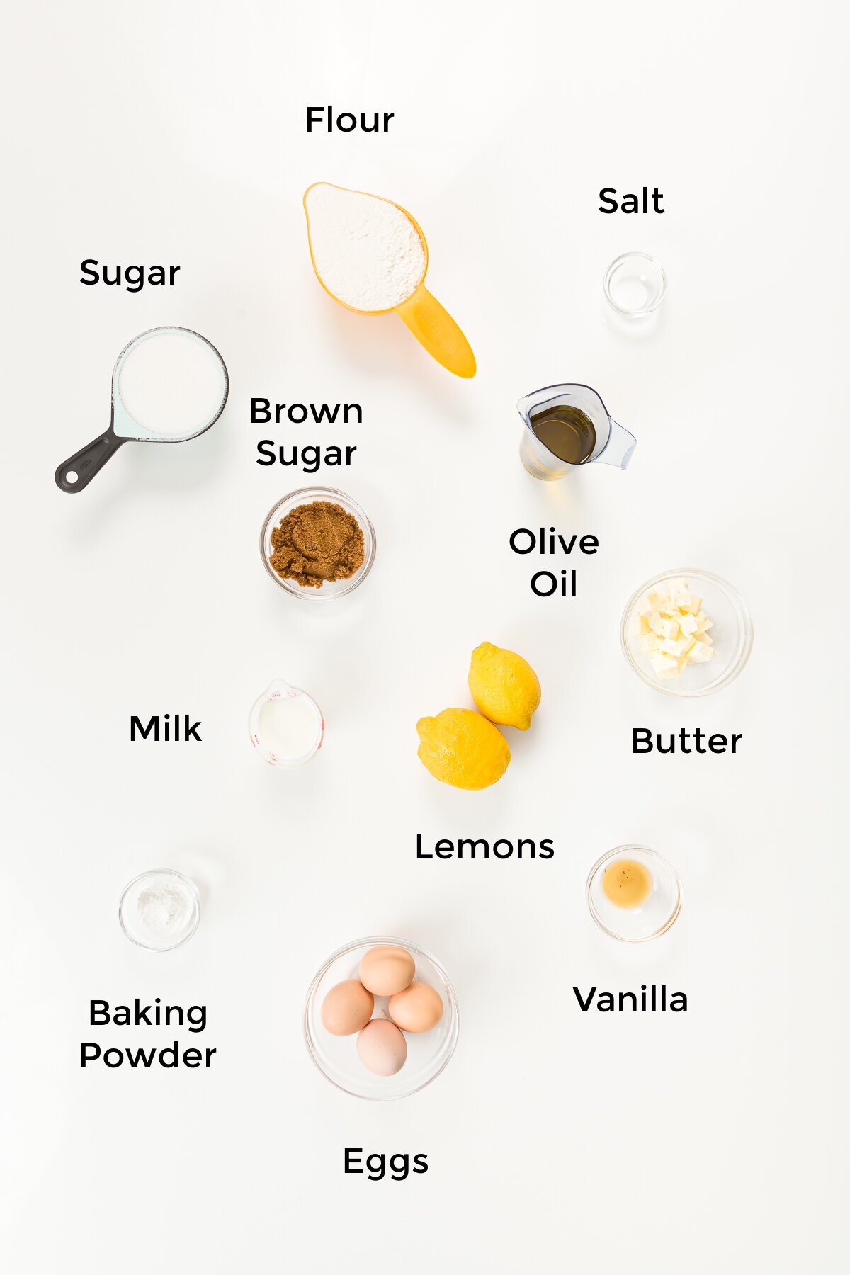 Labeled overhead shot of all recipe ingredients