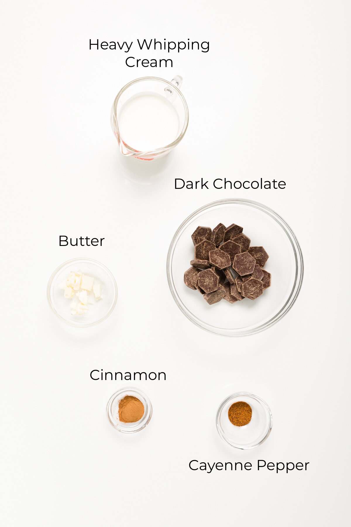 Top down shot of the ingredients for Mexican chocolate sauce