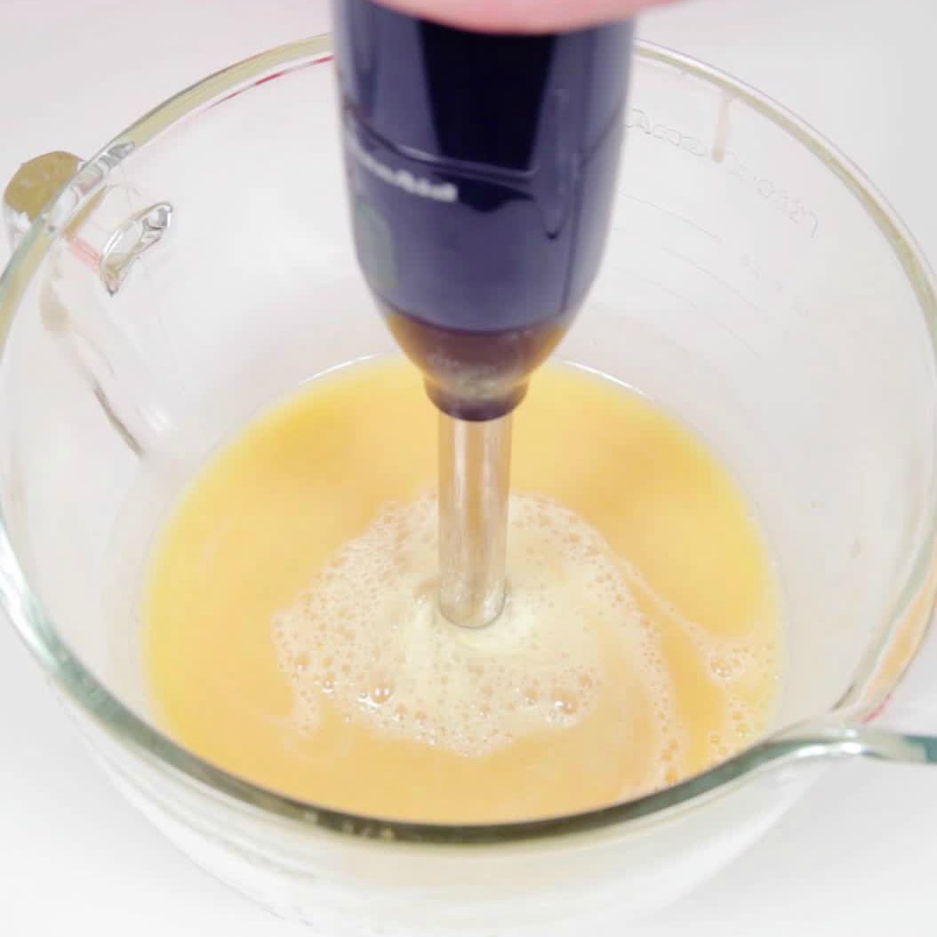 Blending mirror glaze with an immersion blender