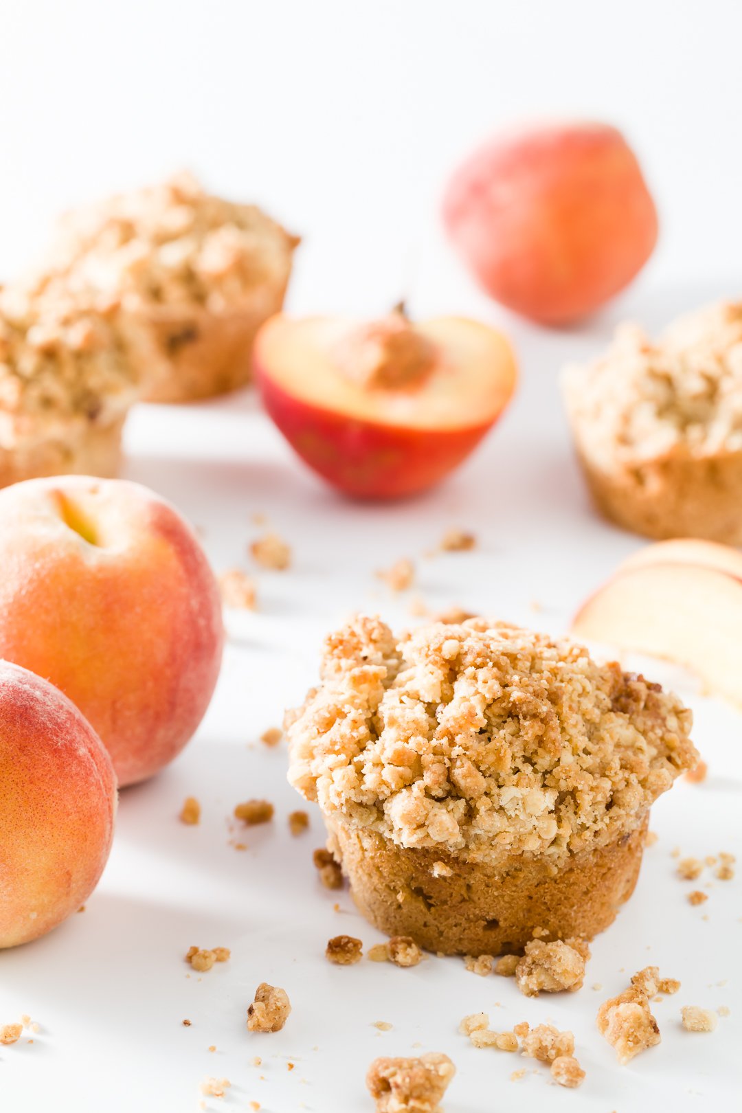 Peach muffins with crumb topping