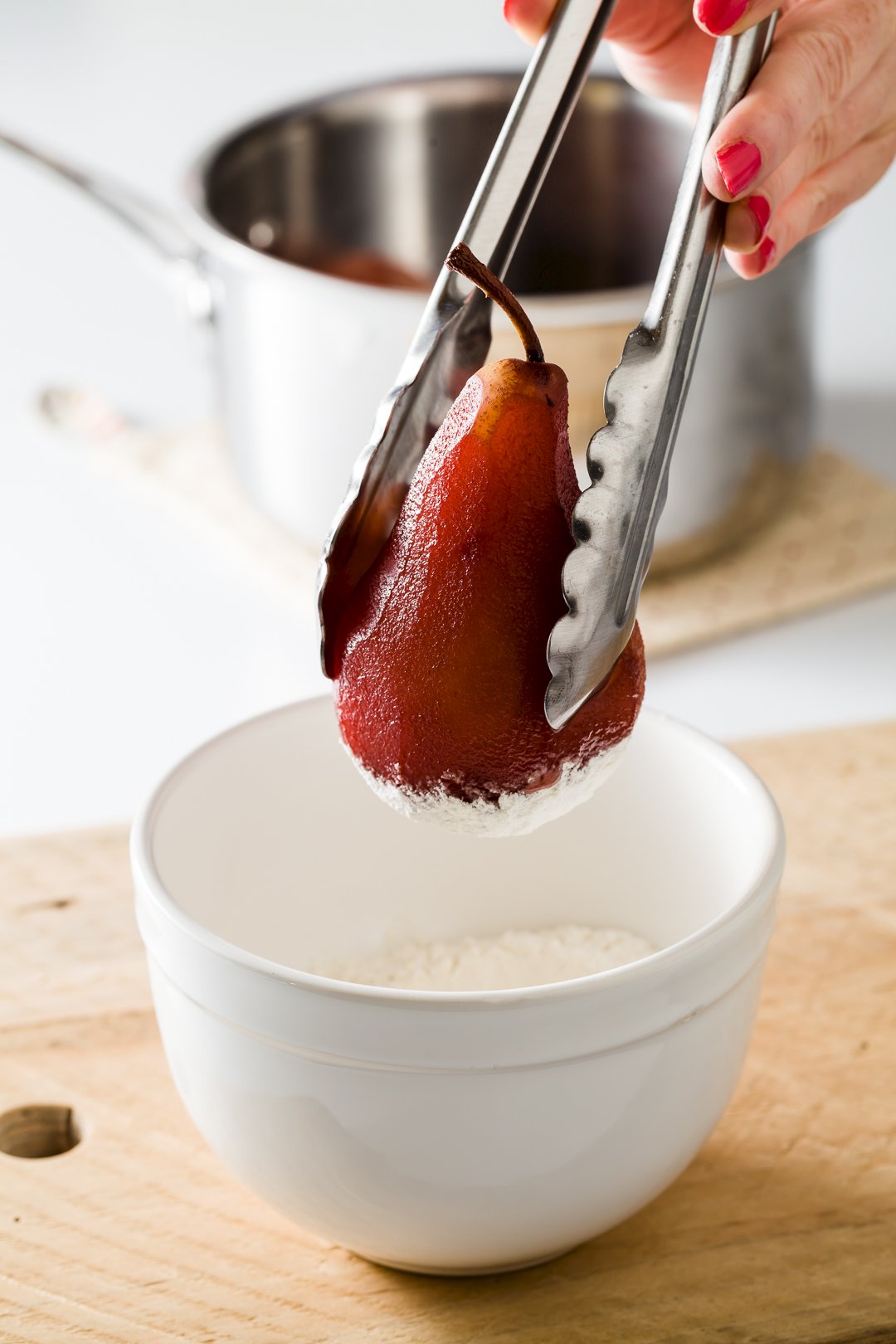 Pear dunked in flour