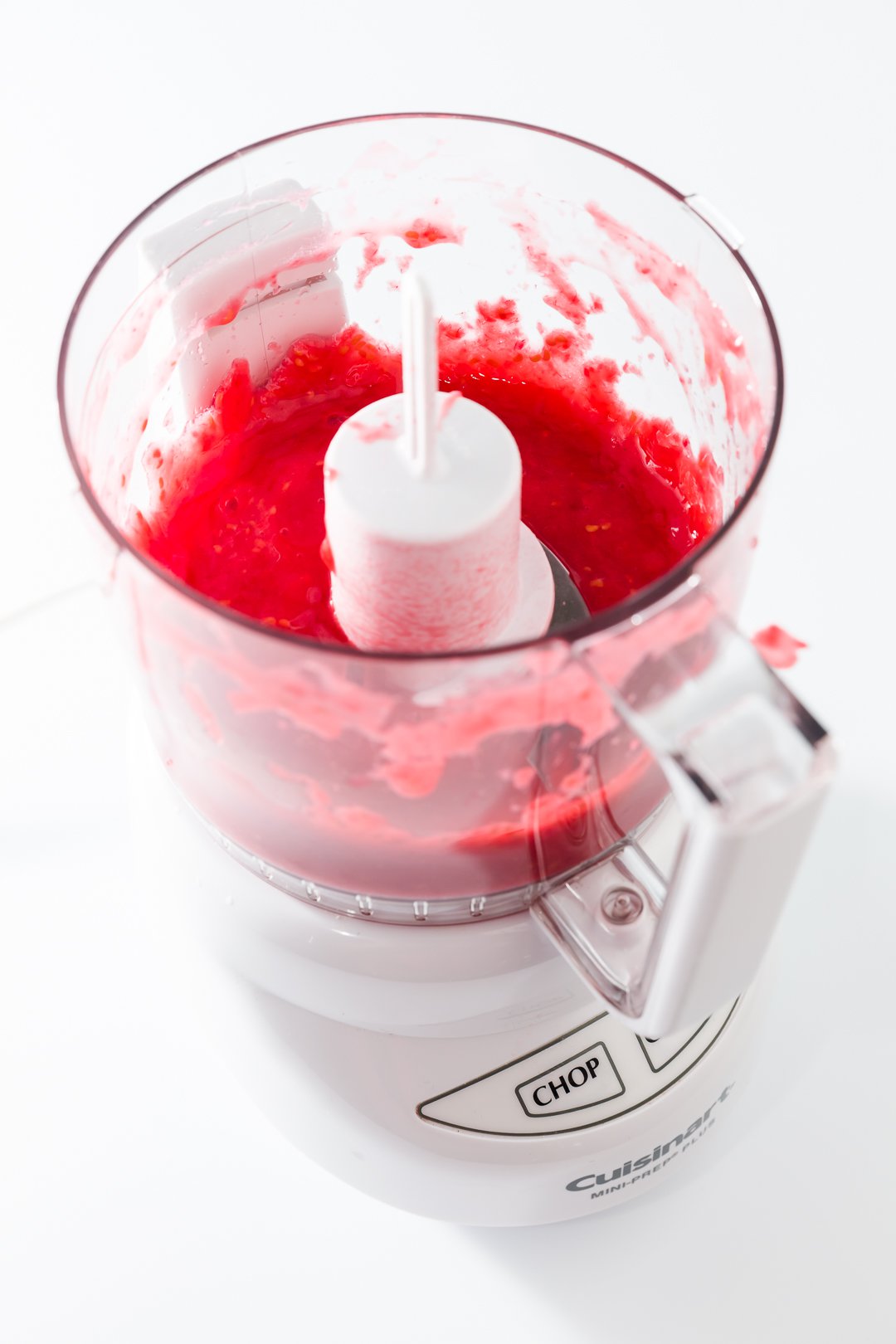 Pureed Raspberries in a food processor