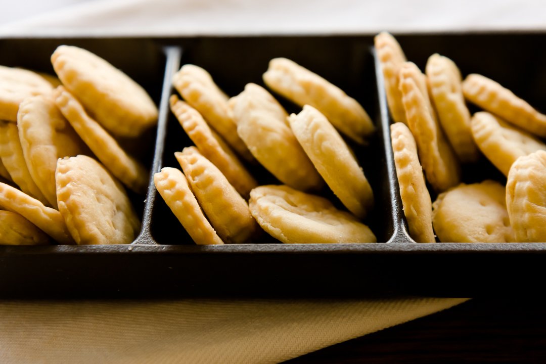 A serving dish with homemade Ritz crackers