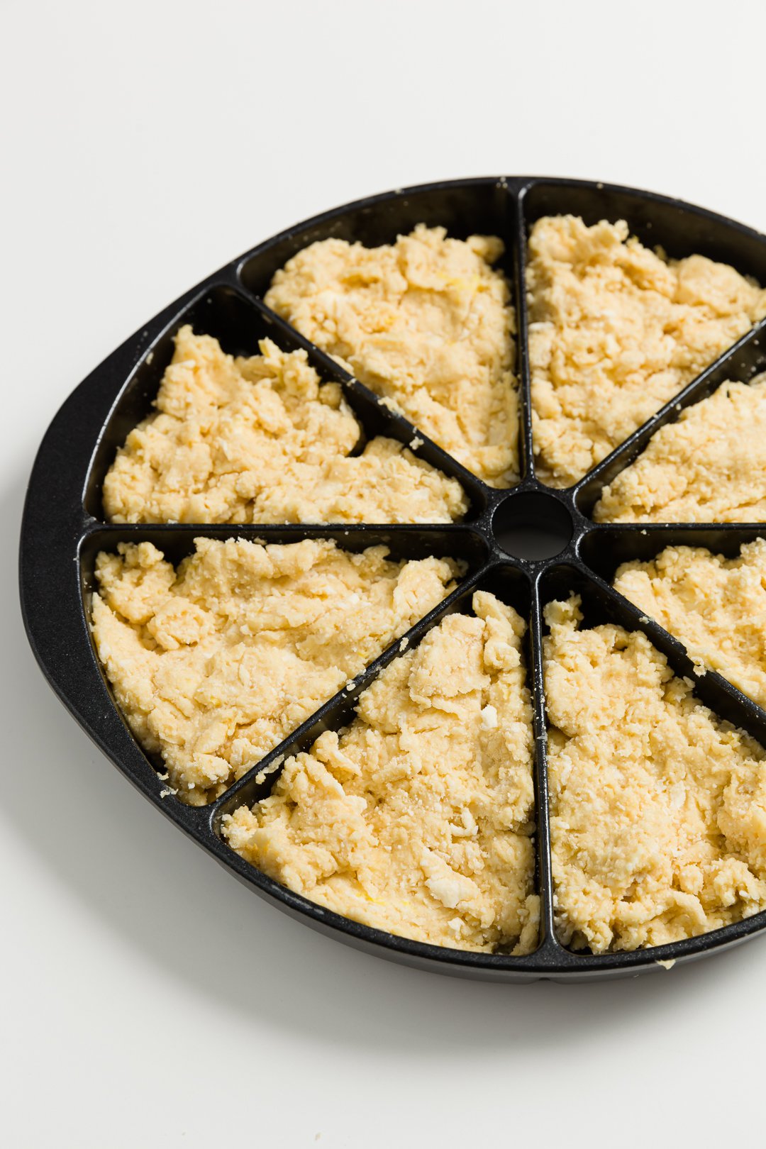 Scone batter in a scone pan