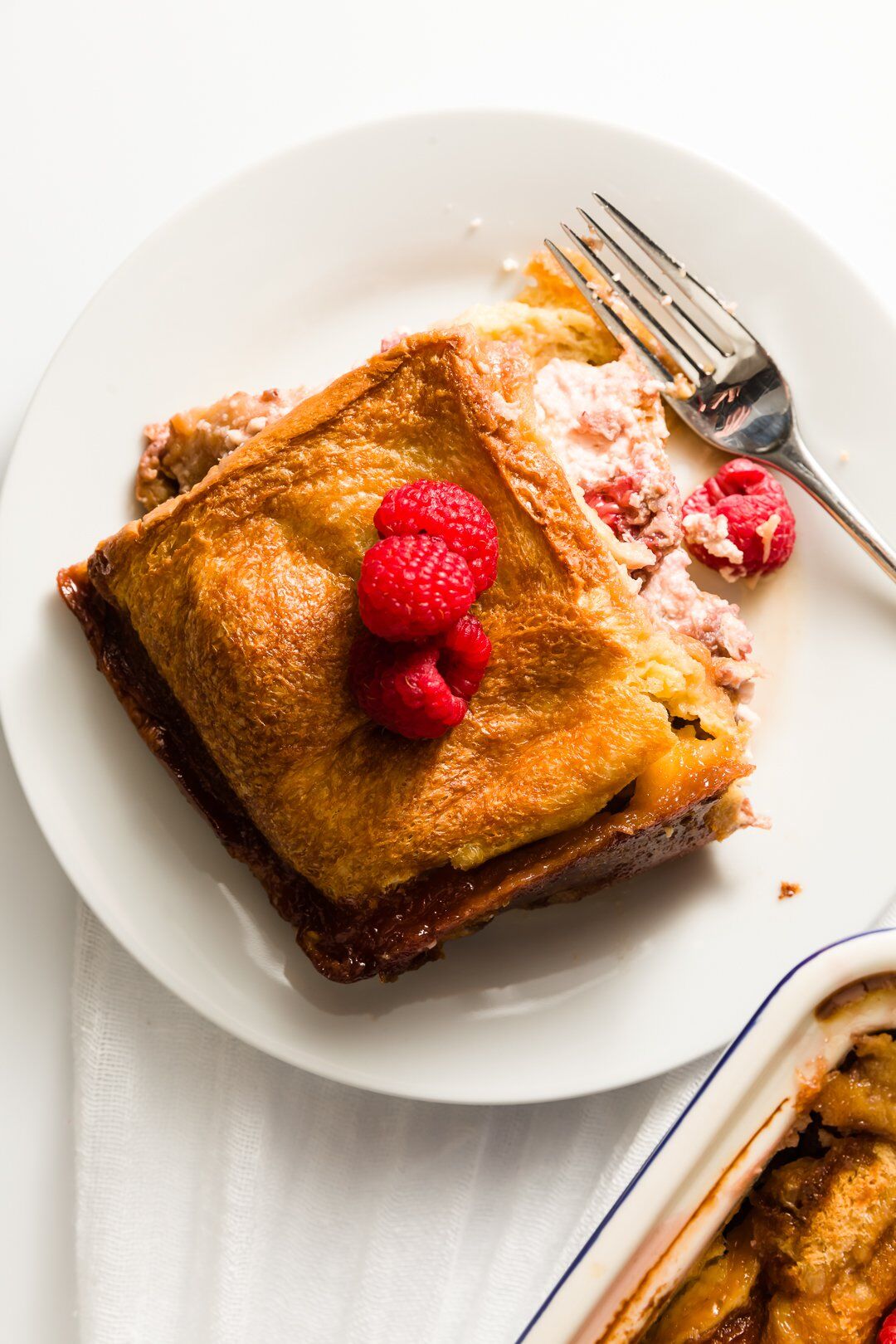Slice of raspberry stuffed French toast
