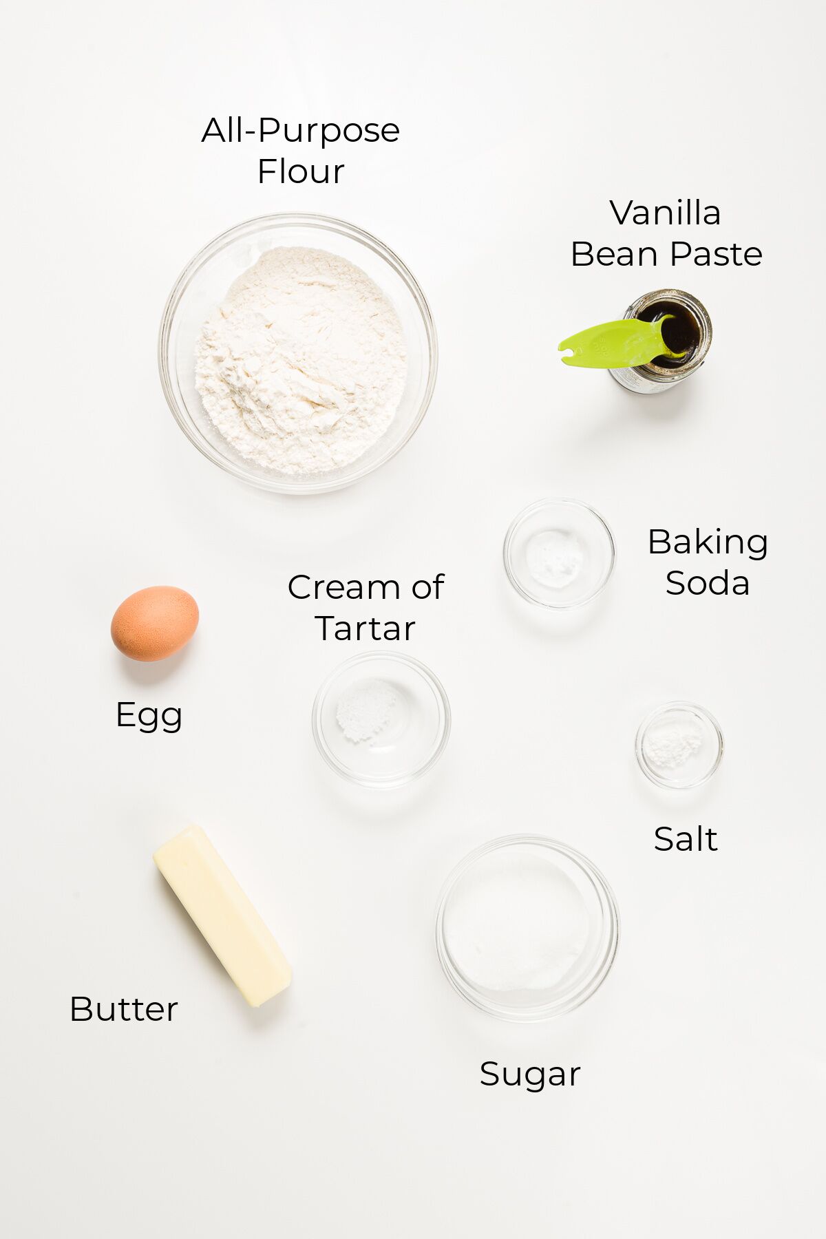 Overhead shot of vanilla cookie ingredients