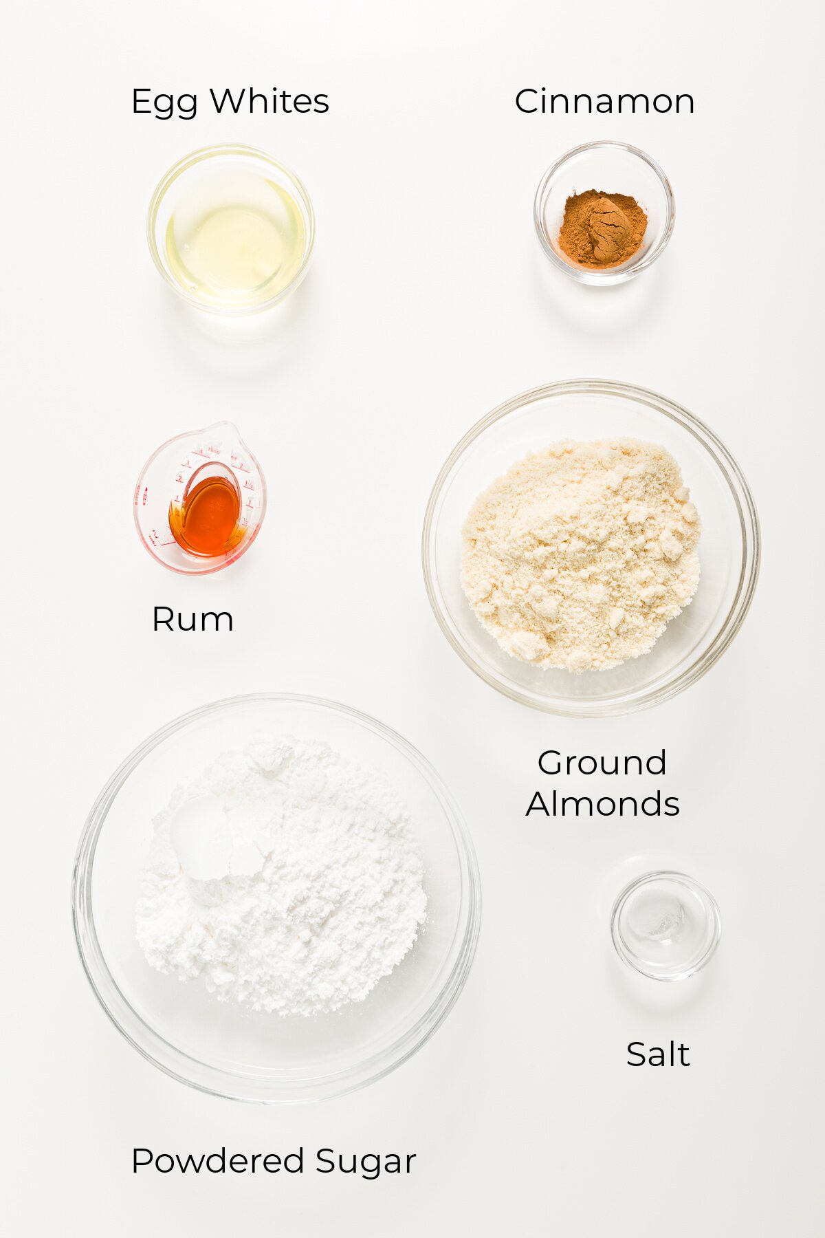 Overhead photo Zimtsterne ingredients labeled